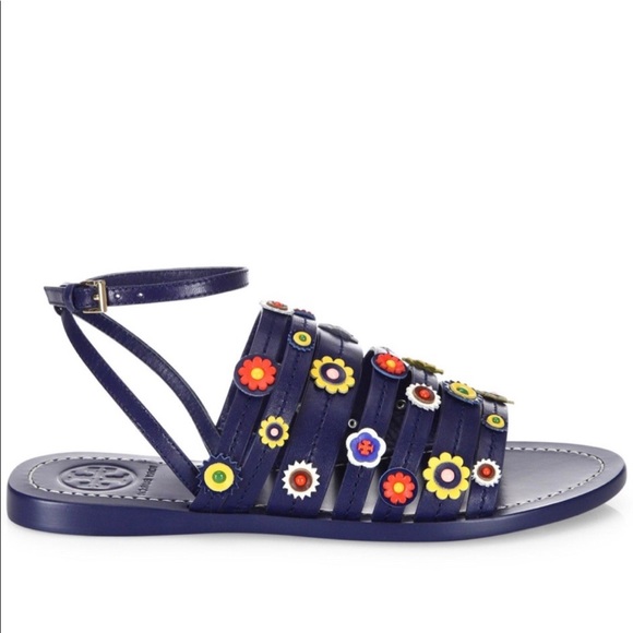 Tory Burch Shoes - TORY BURCH Marguerite Flat Sandal Navy Sea Size 11